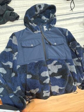 MK Navy Blue Camo Sherpa Jacket with Hood